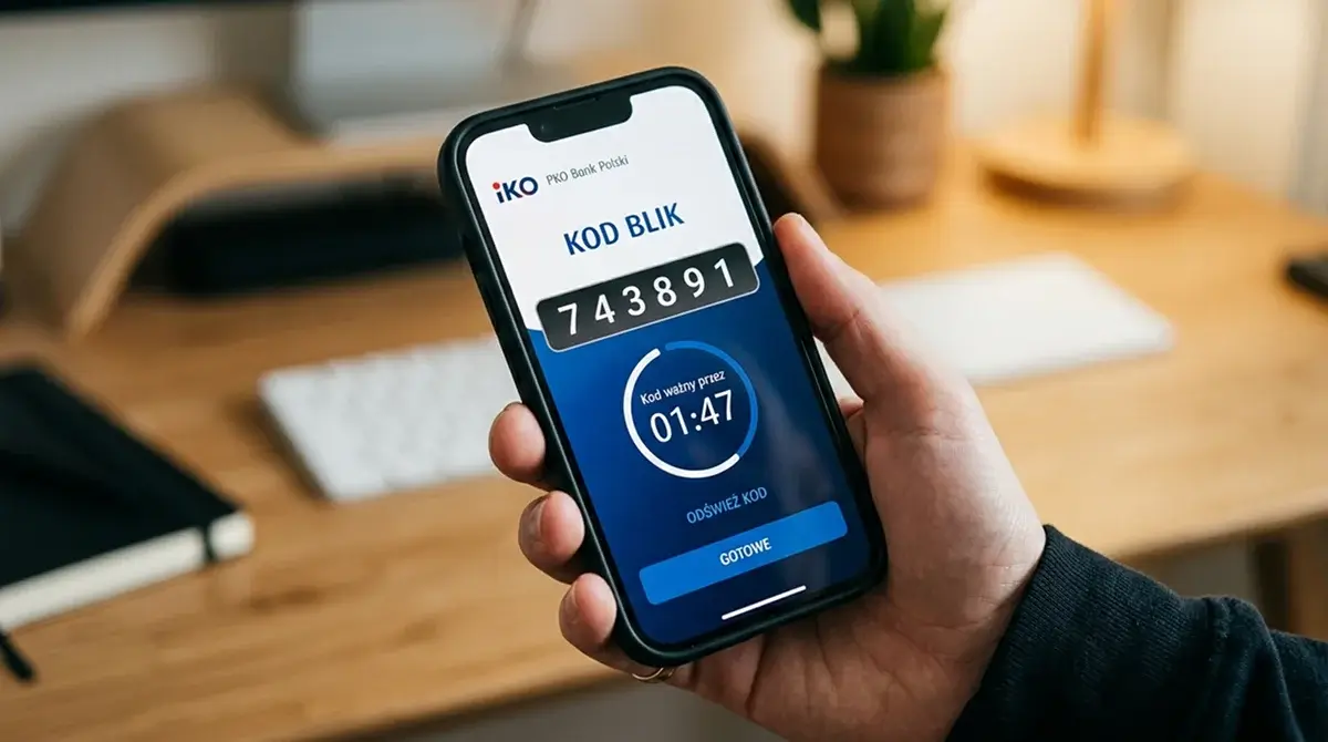 Sześciocyfrowy kod BLIK w aplikacji bankowej z autoryzacją push